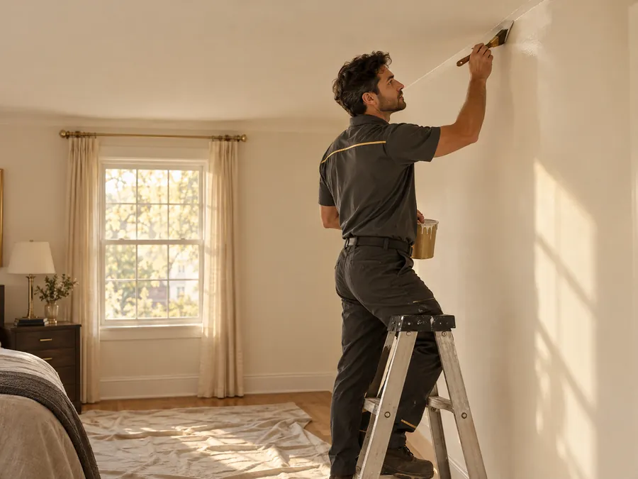 Painter cutting in a ceiling line